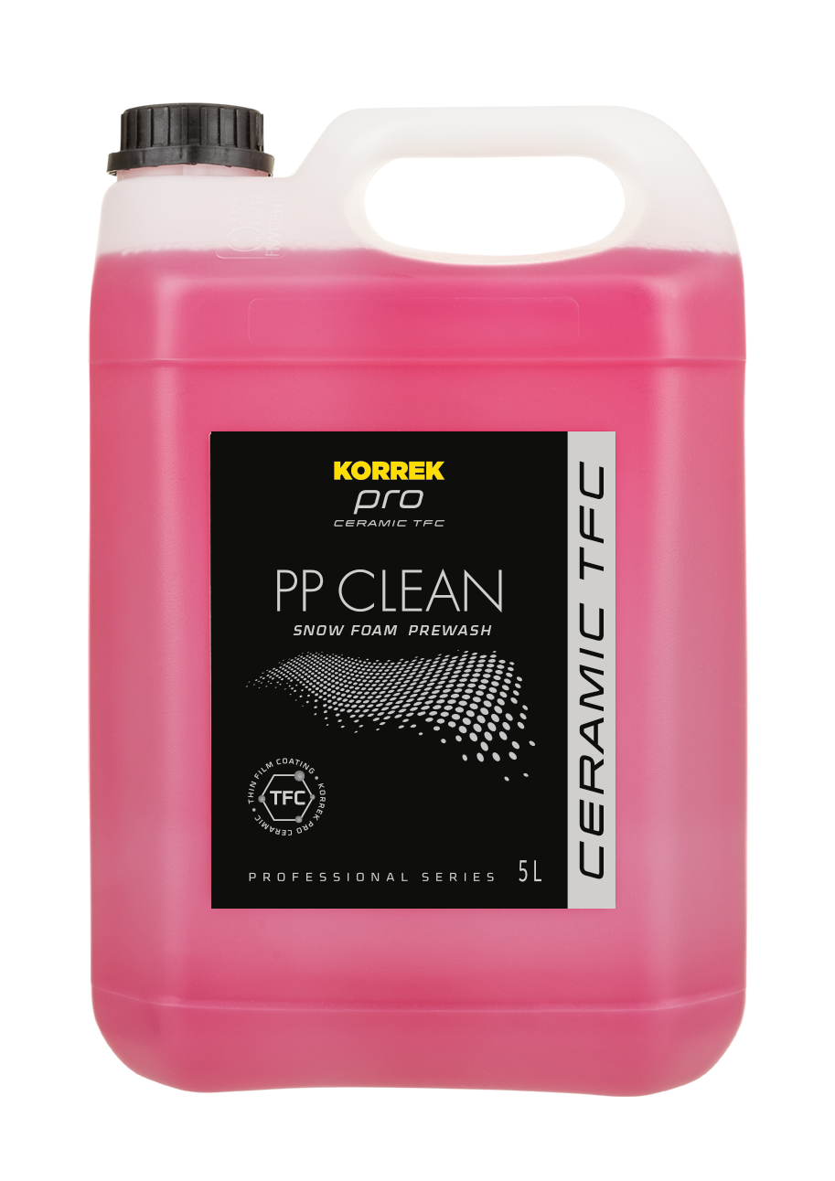 Korrek.fi PP CLEAN Snow Foam Prewash 5L ammattilaisille, vaaleanpunainen esipesuaine ceramic-pinnoitteille TFC-teknologialla.