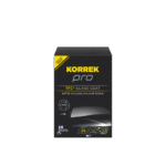 Kuvassa KORREK Pro TFC Glass Coat 100 ml:n musta pullo ja pakkaus. Tuulilasin ainutlaatuinen suojauspinnoite, jolla myös parannat näkyvyyttäsi.